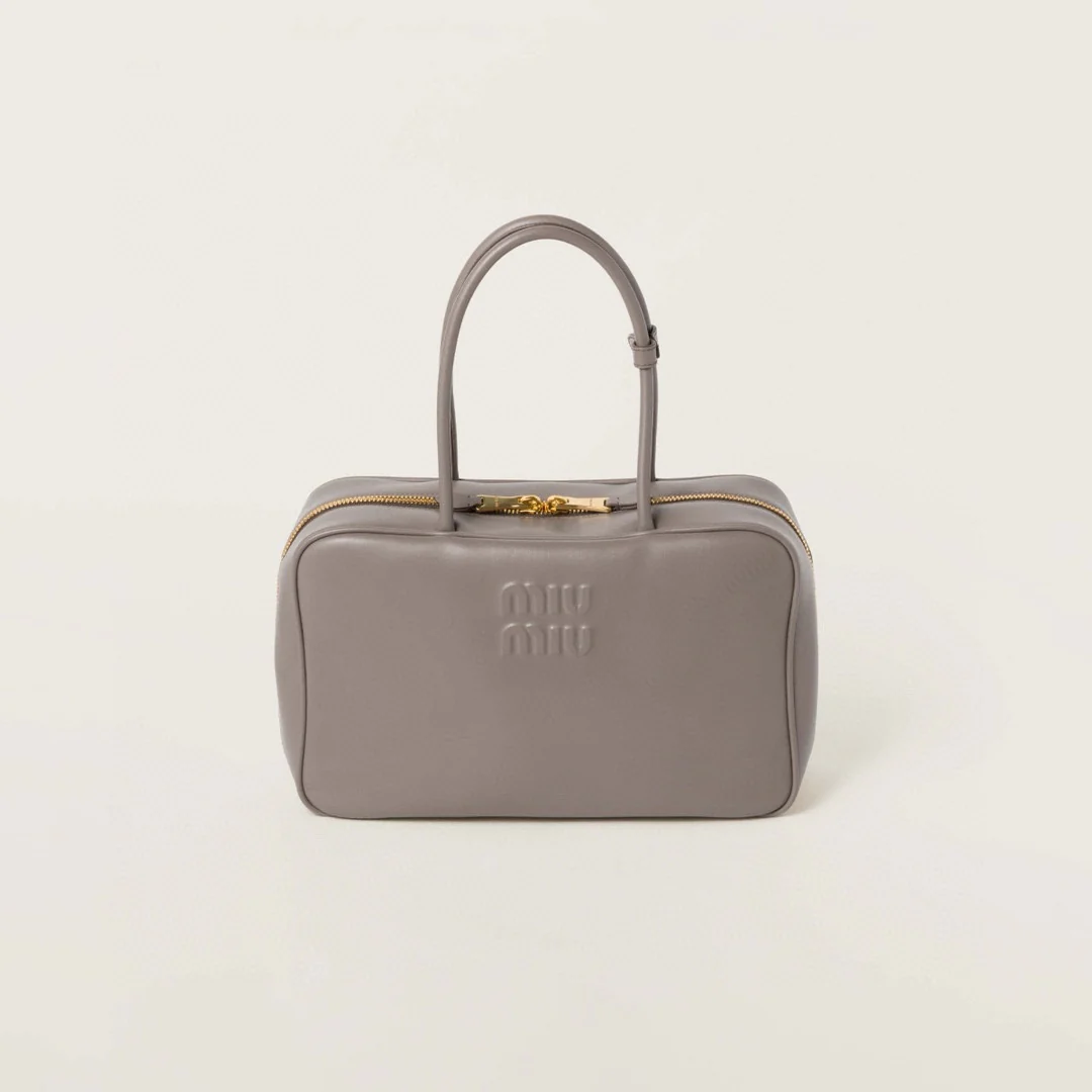 Портфель Miu Miu 5bb117 с длинной ручкой, полностью кожаный, серый.
