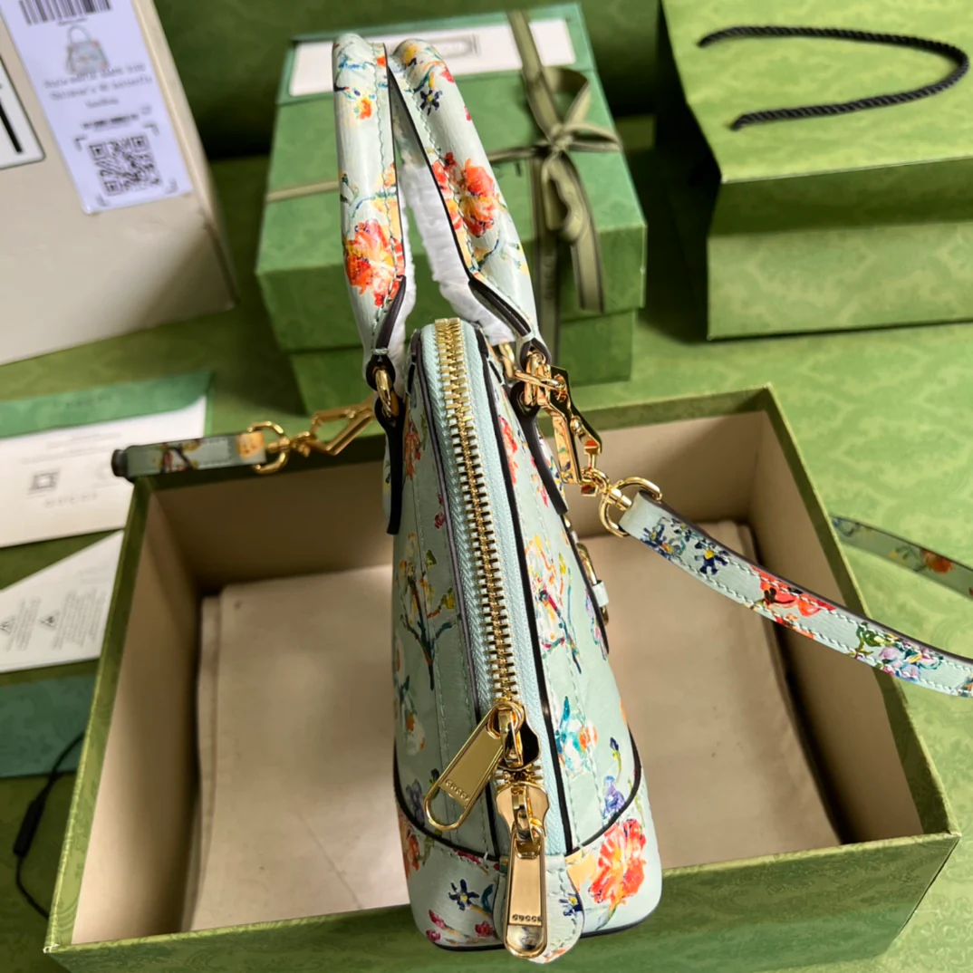 Сумка Gucci Ophidia Square Retro — 20x19 см x 5x7 см x 5 см — мятно-зеленый принт.