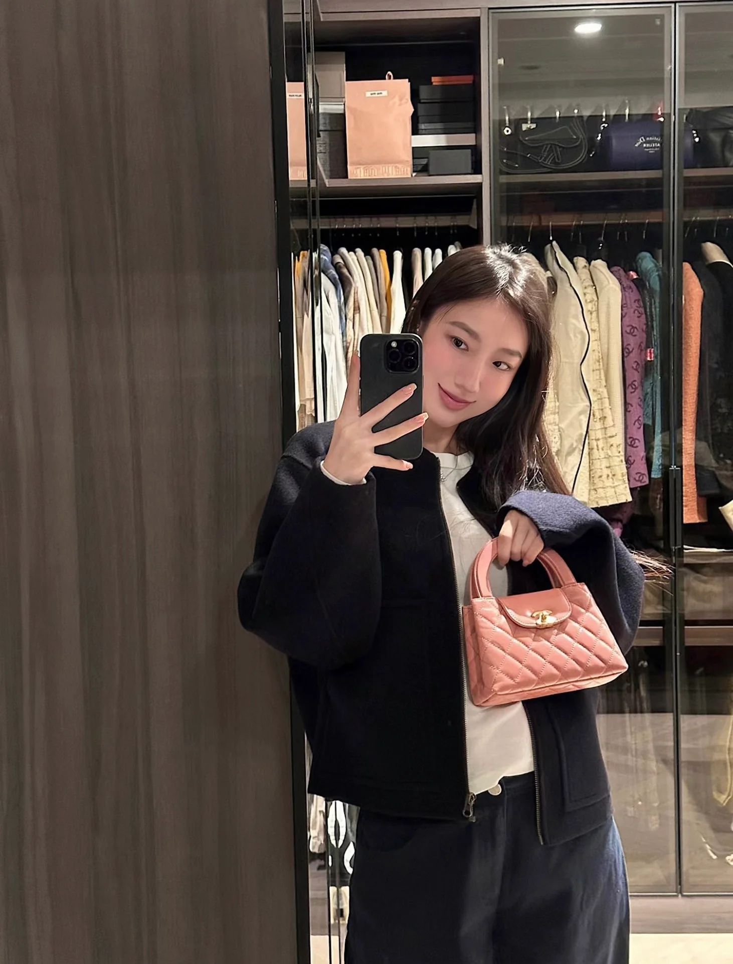 Сумочка Chanel Kelly Chain, большая, кораллово-розовая