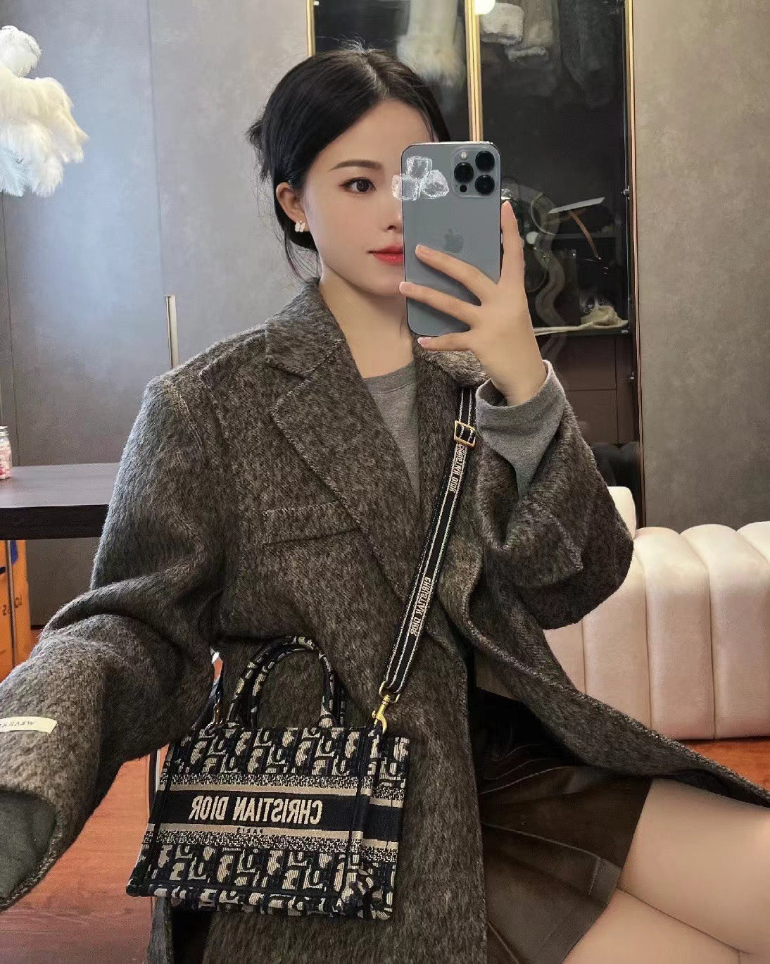 Новинка сезона осень/зима от Dior - Сумка-тоут - Классический синий с цветочным принтом - Мини