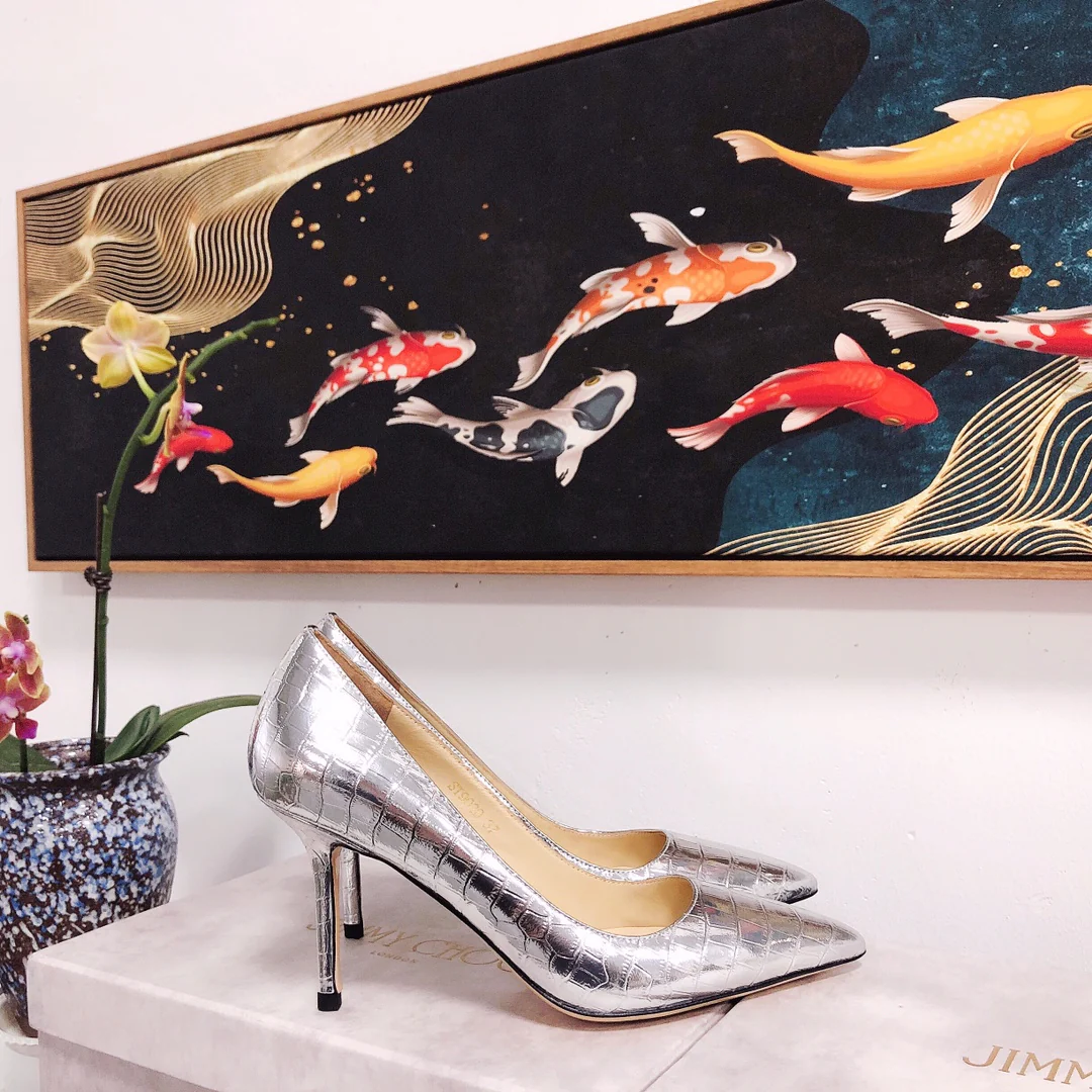 Jimmy - Туфли на высоком каблуке необычной формы - Узор под камень - Серебристые