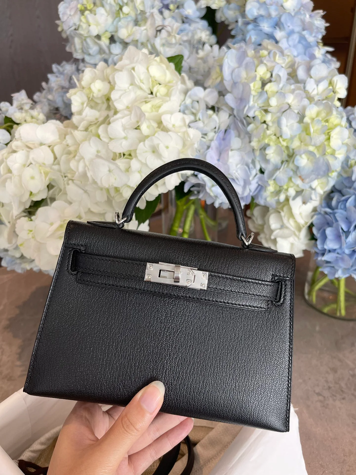 Hermes Kelly Mini 2nd Generation Epsom Black Silver Buckle 1