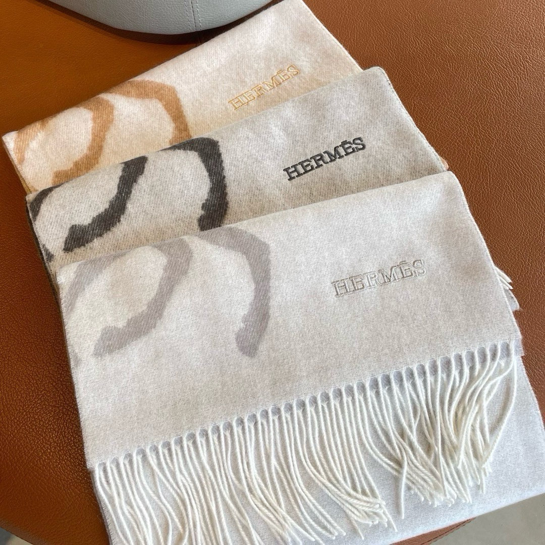Кашемировый жаккардовый шарф Hermes 2024 - 180-30