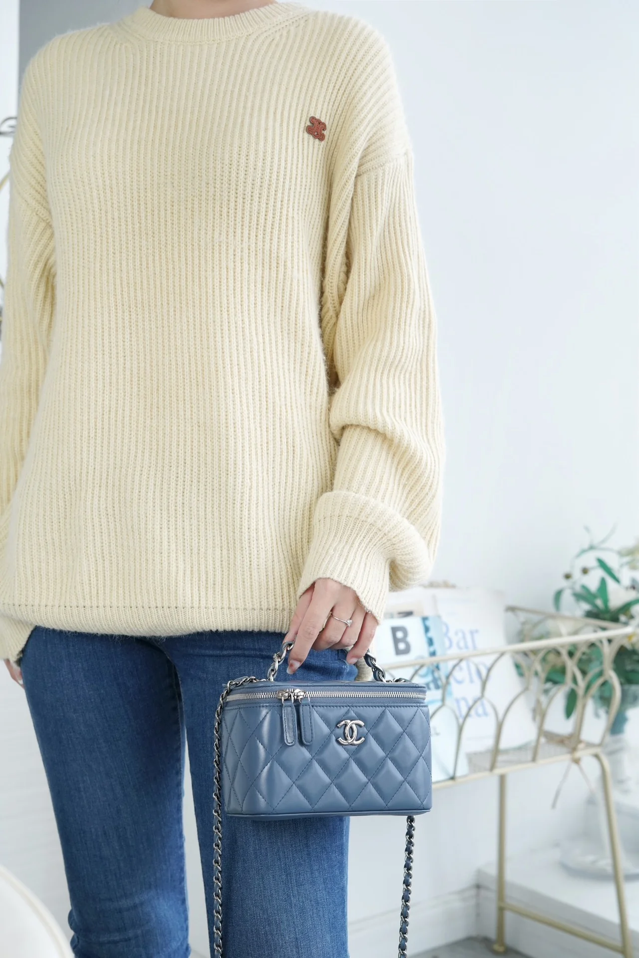 Chanel - Маленькая сумка Double C - Длинная сумка-коробочка с ручками - Пыльно-голубой