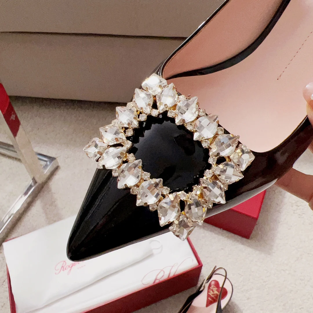 Туфли RV Shoes - атласные туфли на каблуке с открытой пяткой и пряжкой со стразами - 5-5 см - черные