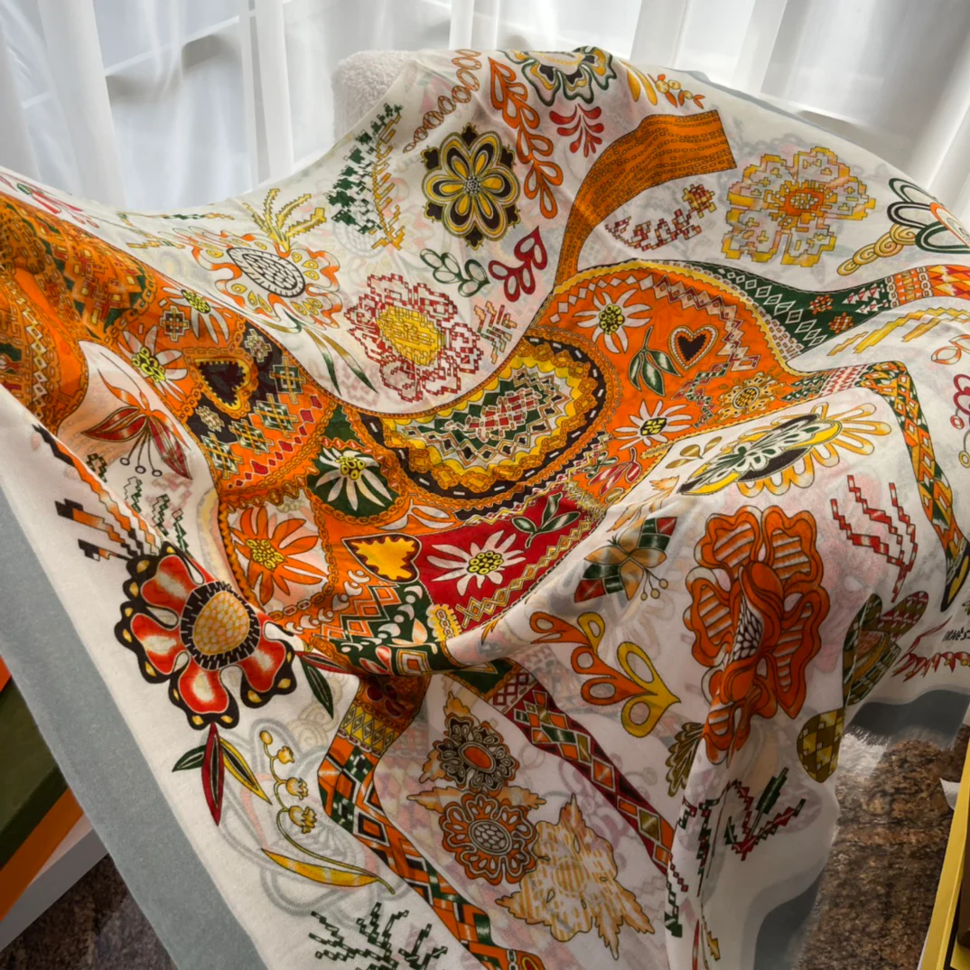 Кашемировый шарф Hermes с принтом - 105 см - 200 см - 100 см - Высококачественный чистый кашемир