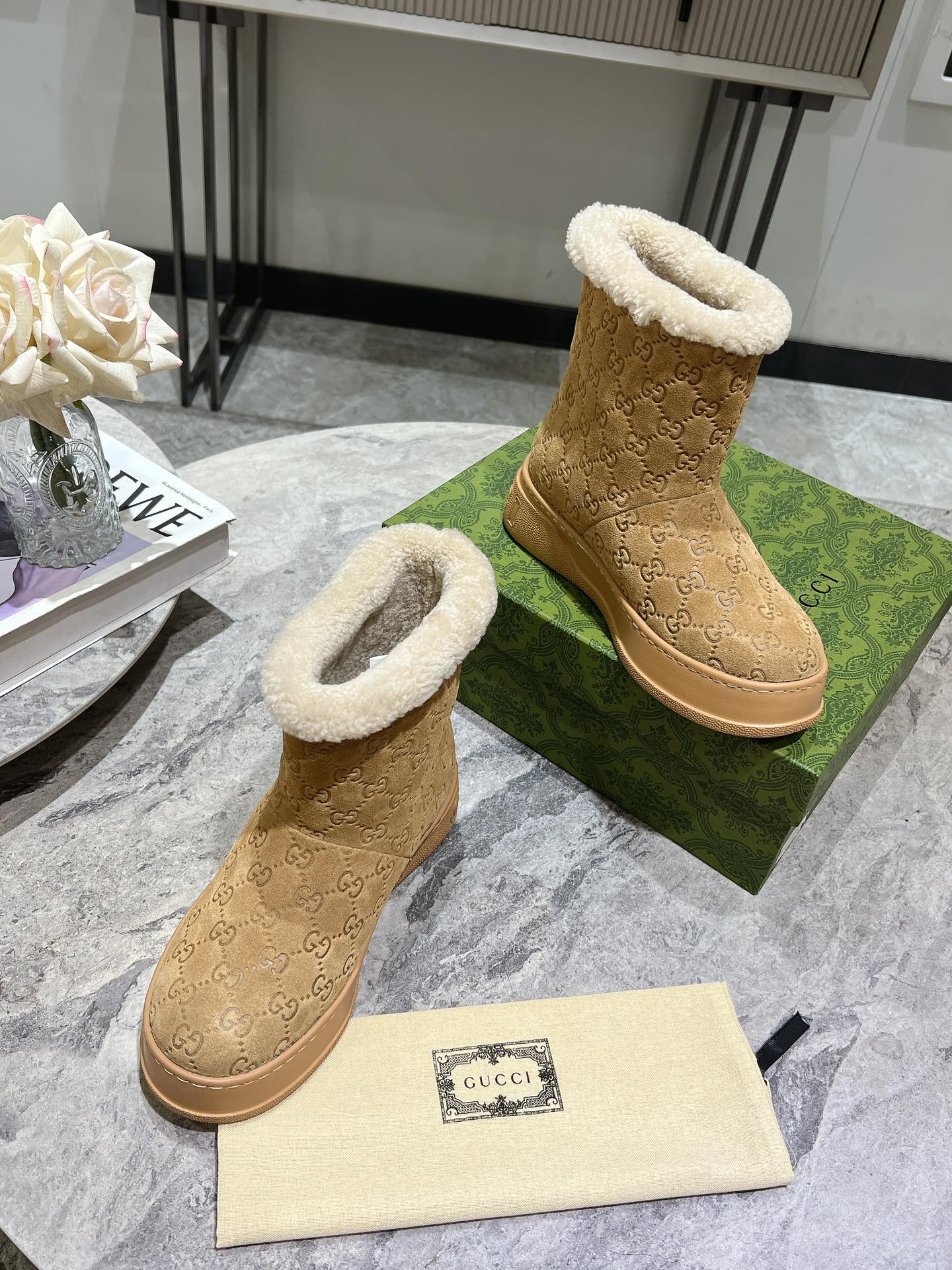 Шерстяные зимние сапоги Gucci 2024 - Кофейно-коричневый