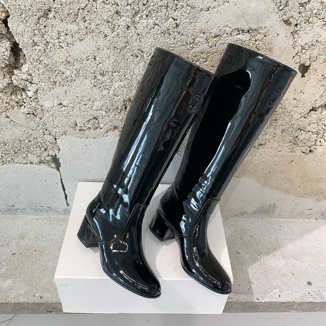 Ботинки Celine 2024 на низком каблуке - черные