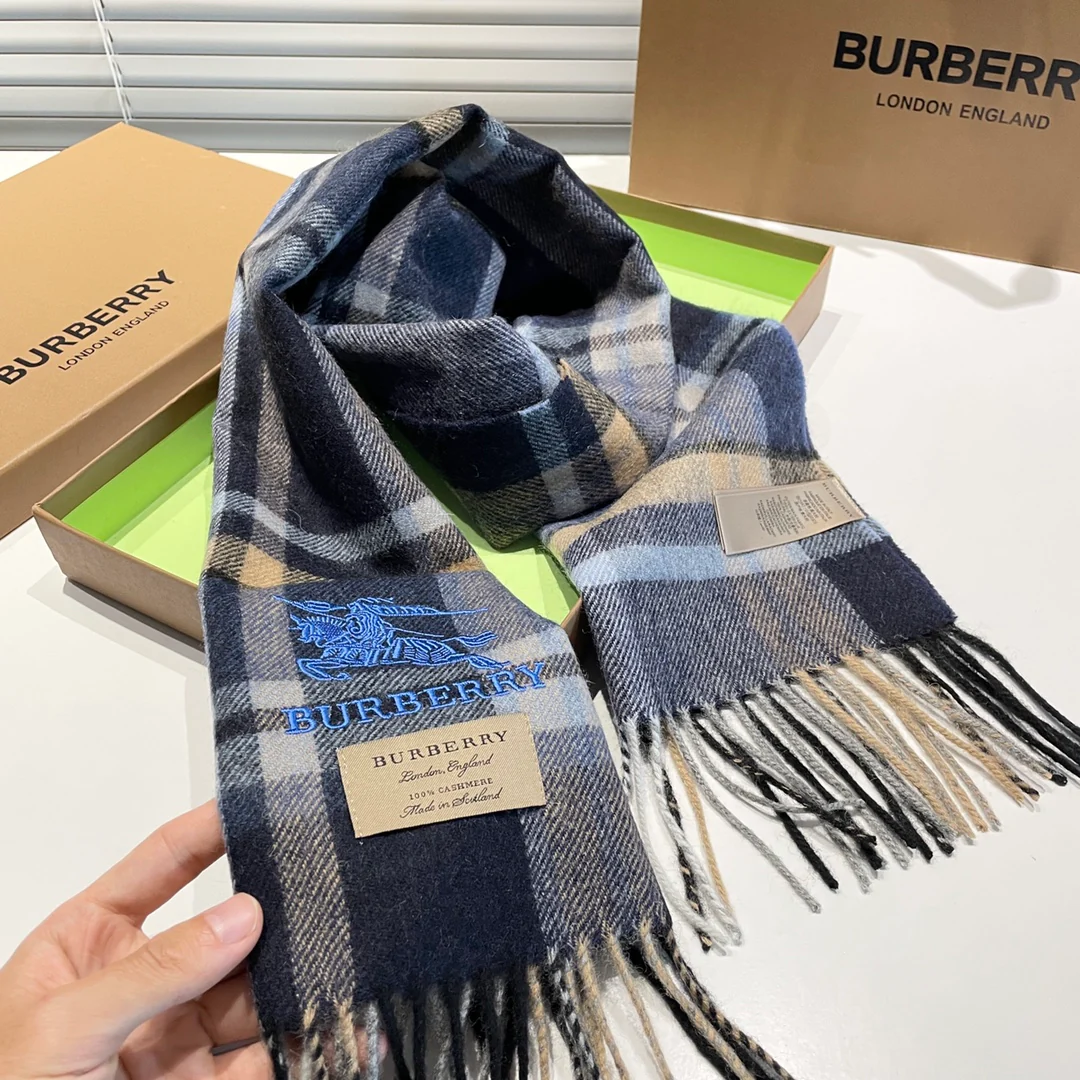Классический полосатый шарф Burberry - 32 см - 180 см - Кашемир