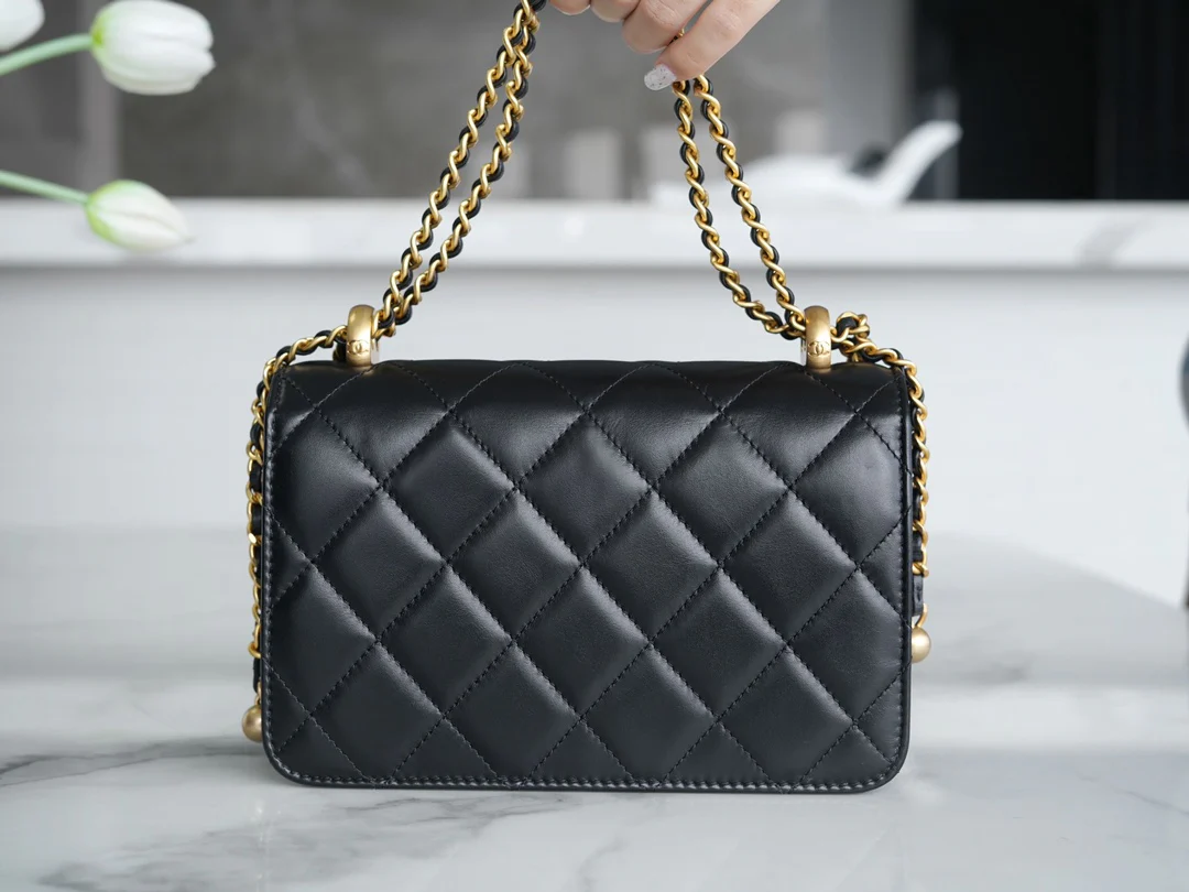 Chanel 24c Double Gold Ball CF Mini 19 Black