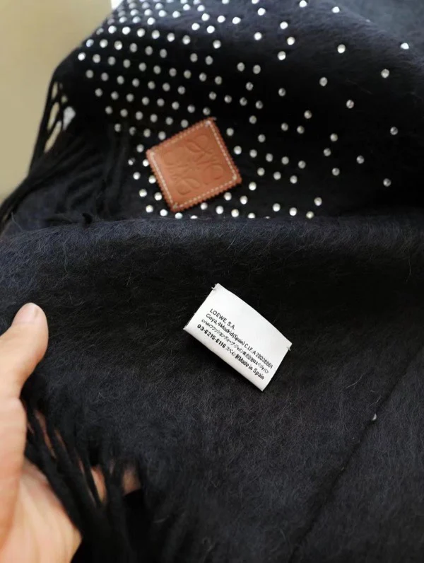 Lolwei - Длинный шарф с кожаной этикеткой и стразами - 180 см - 30 см - 90 см - Шерсть - 10 см - Кашемир