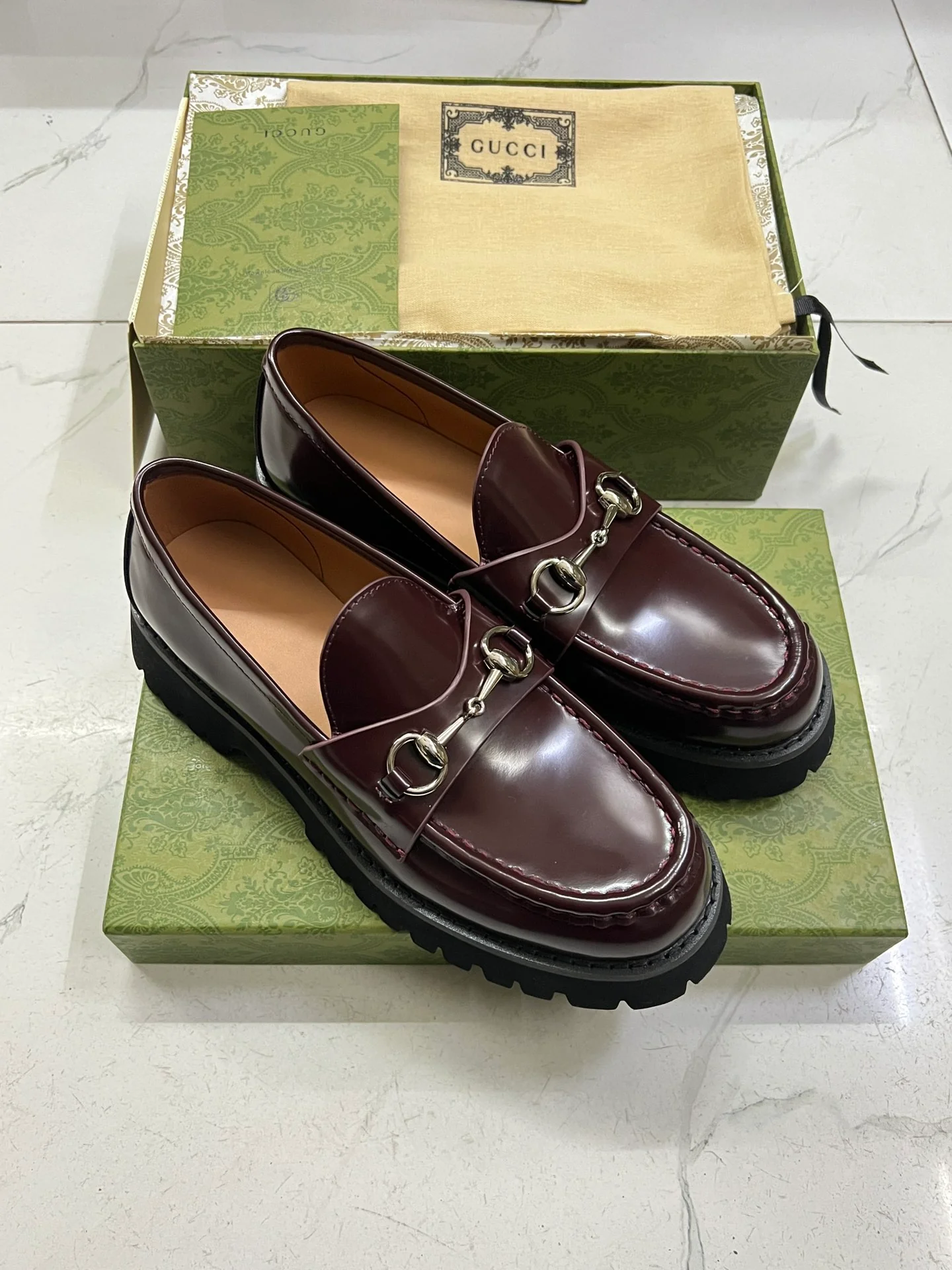 Лоферы на платформе Gucci Horsebit - коричневые