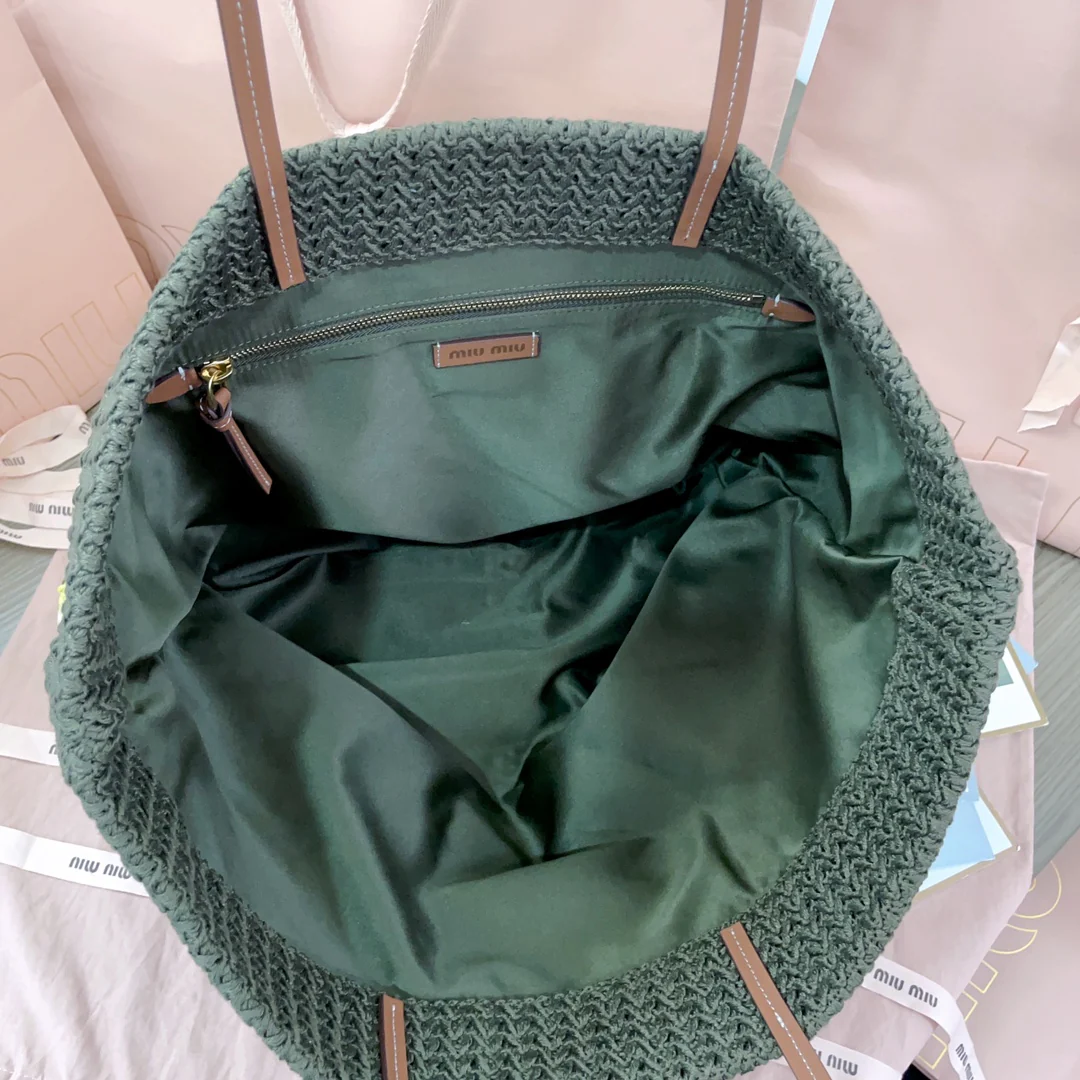 Miu Miu-5bg228 - Большая вязаная сумка-шоппер из рафии и хлопковой пряжи