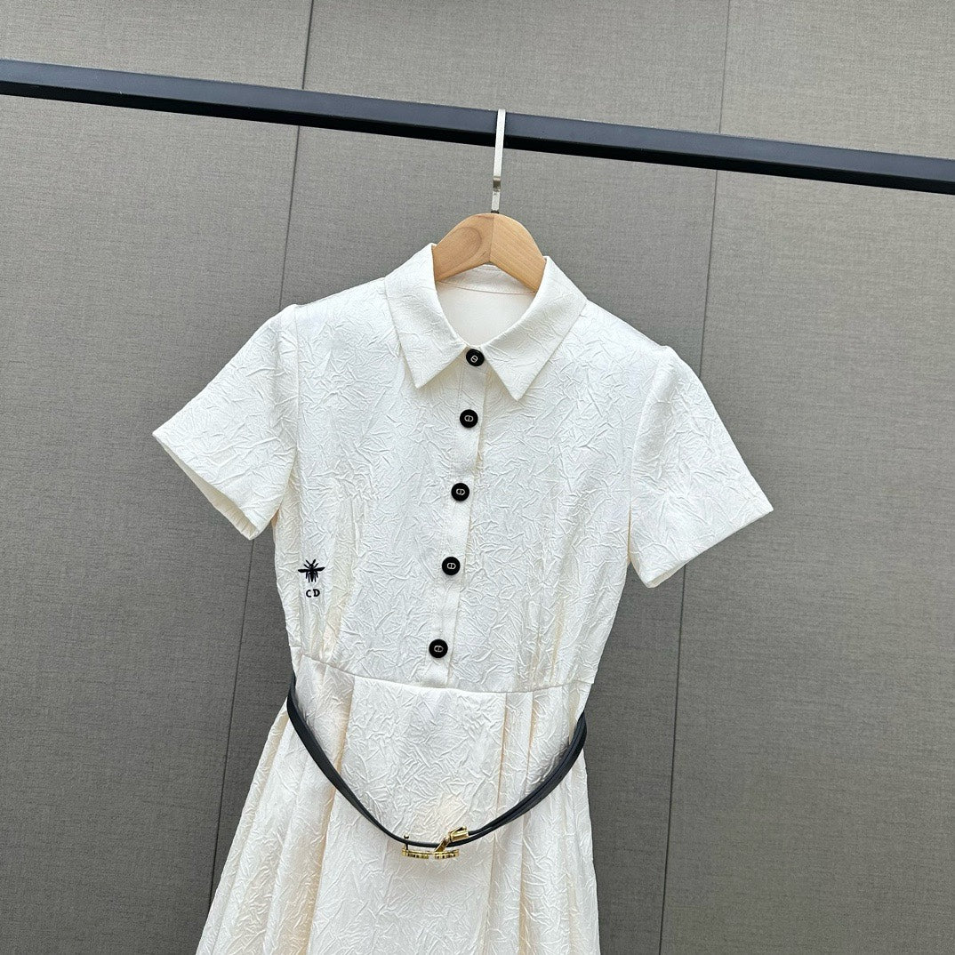 Dior - 2403-24 Новое платье из плотного жаккарда для ранней весны - белое