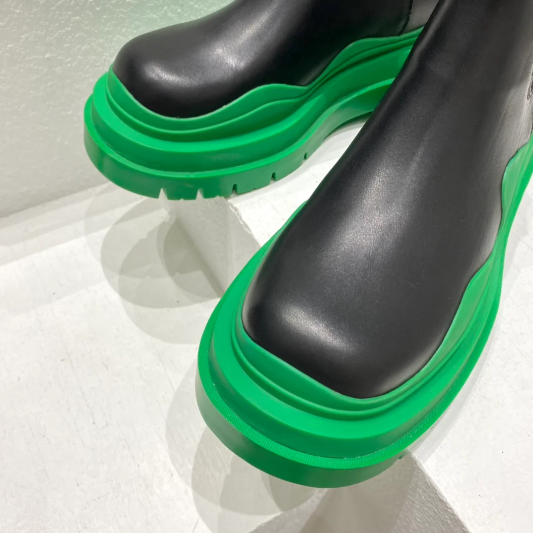 BV-22ss - Британские ретро-ботинки до щиколотки - Унисекс - Черные с зеленой подошвой