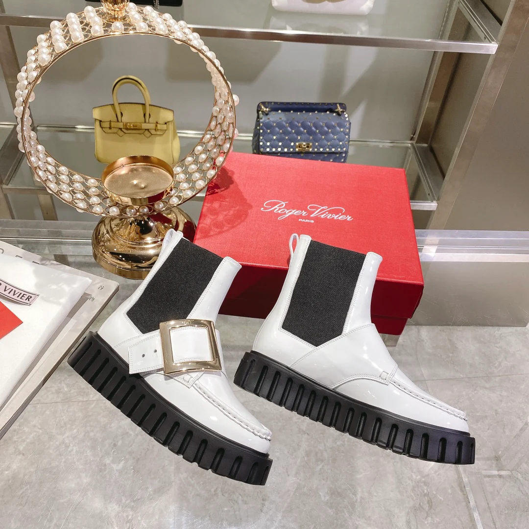 Ботильоны RV с пряжкой и стразами - белые