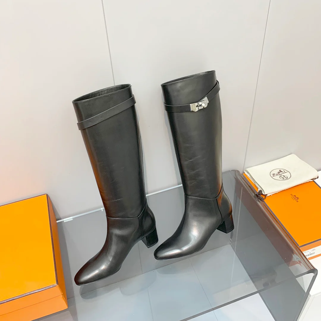 Сапоги Hermes Kelly Buckle Collection - высокие сапоги - черные