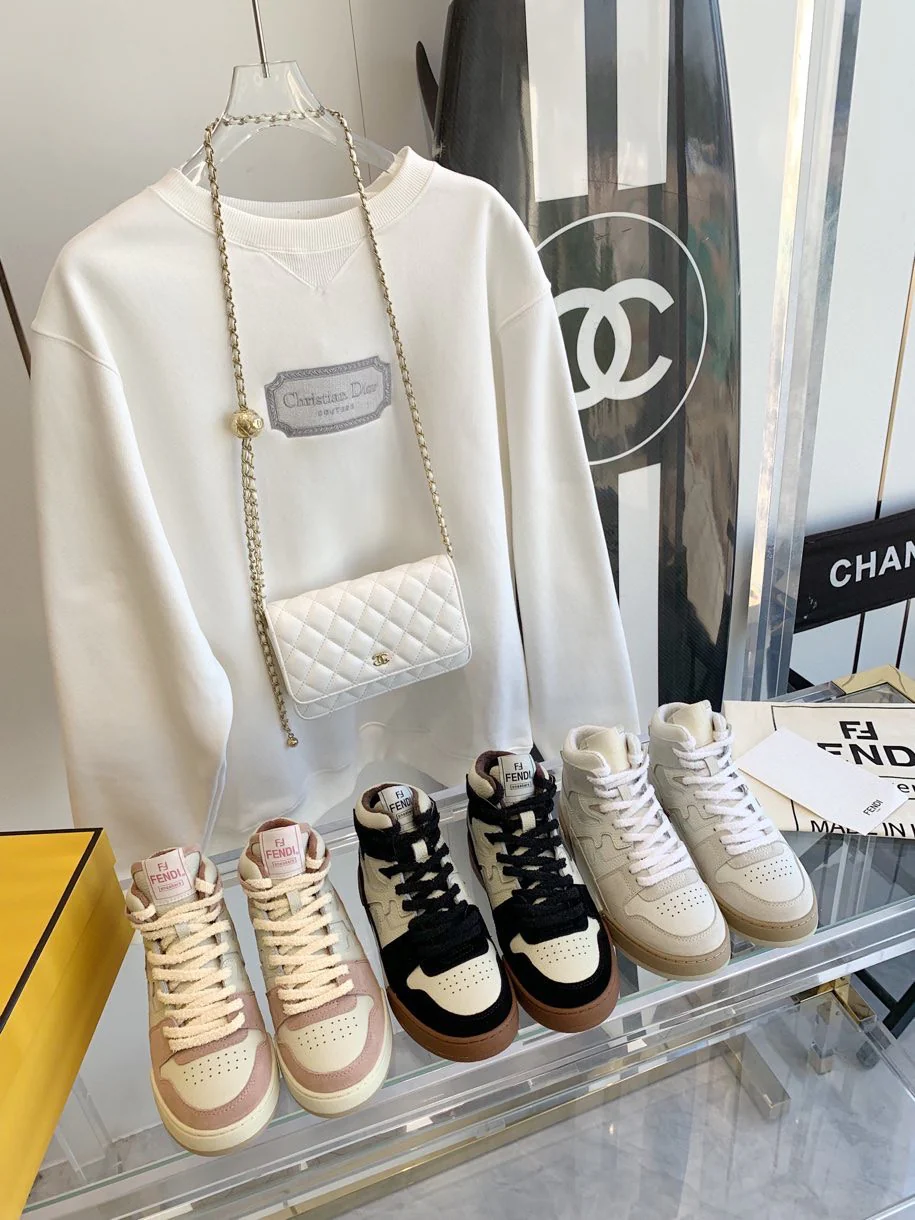 Шерстяные высокие повседневные кроссовки Fendi - унисекс - абрикосовый цвет