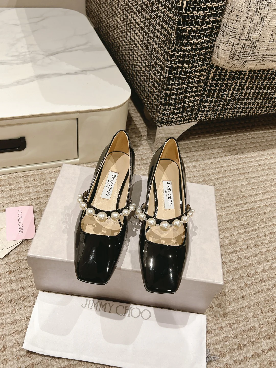Туфли Jimmy с квадратным носком и жемчужным каблуком на низком каблуке - черные