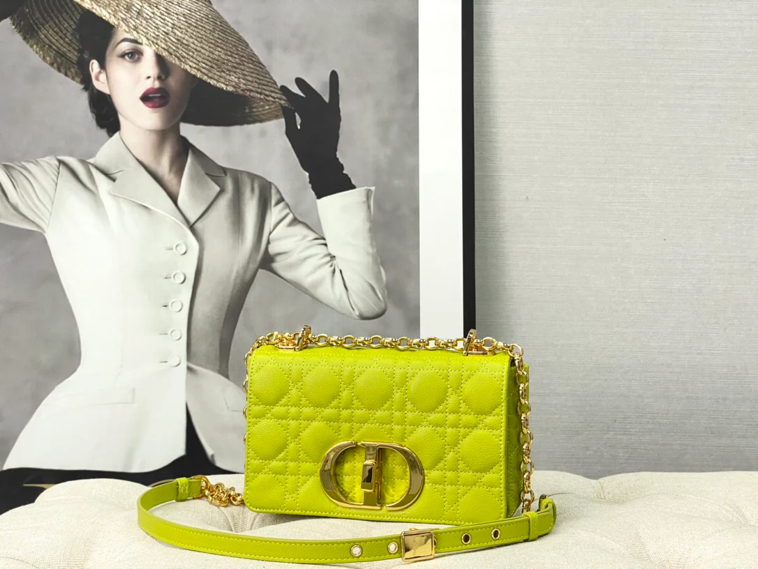 Dior Caro Small 20cm, зелено-желтая телячья кожа