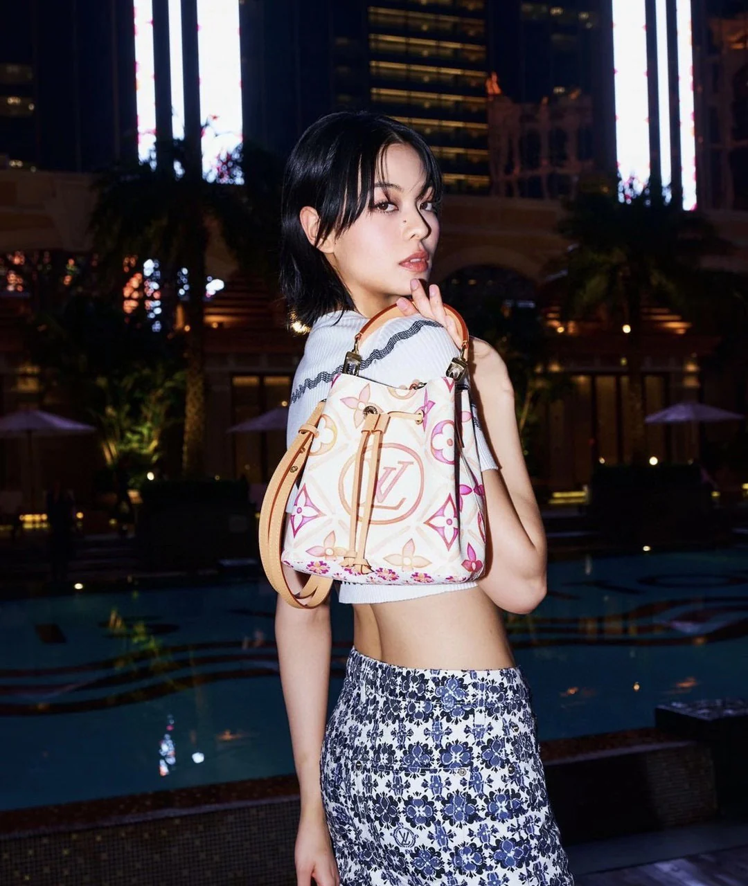 m25315-LV-Маленькая сумка-ведро с принтом фуксии