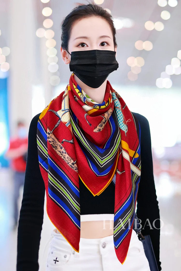 Двусторонний кашемировый квадратный шарф Hermes - 140 см - 50% кашемир - 50% шелк - 1 шт.