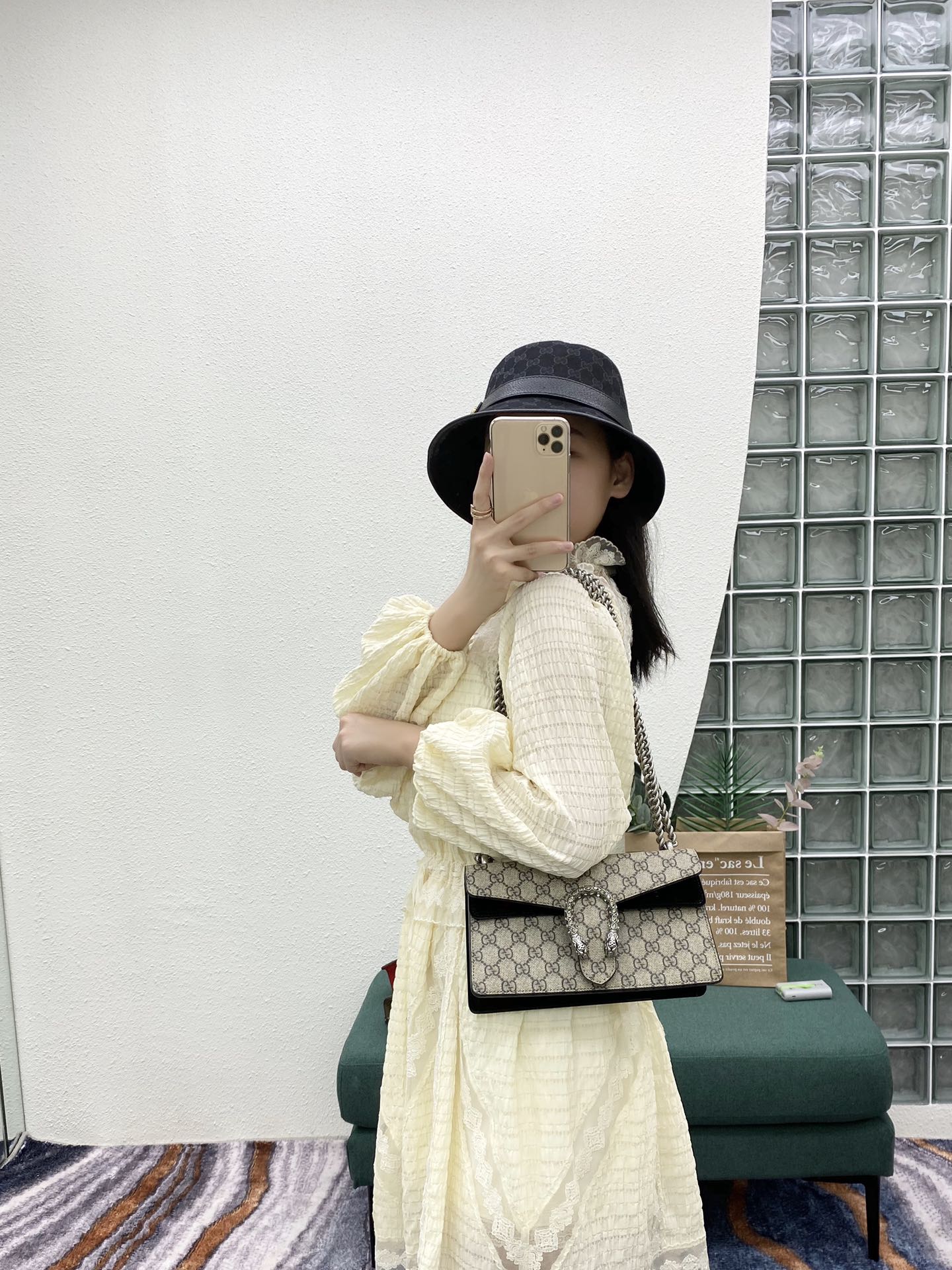 Сумка Gucci Dionysus - Монограммная канва, черная - 25 см x 7 см x 14 см