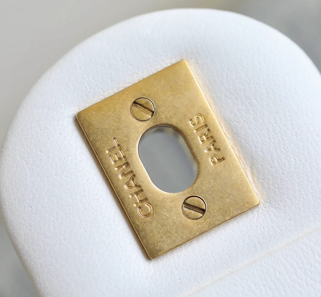 Chanel CF Gold Ball Square Fat Man - White