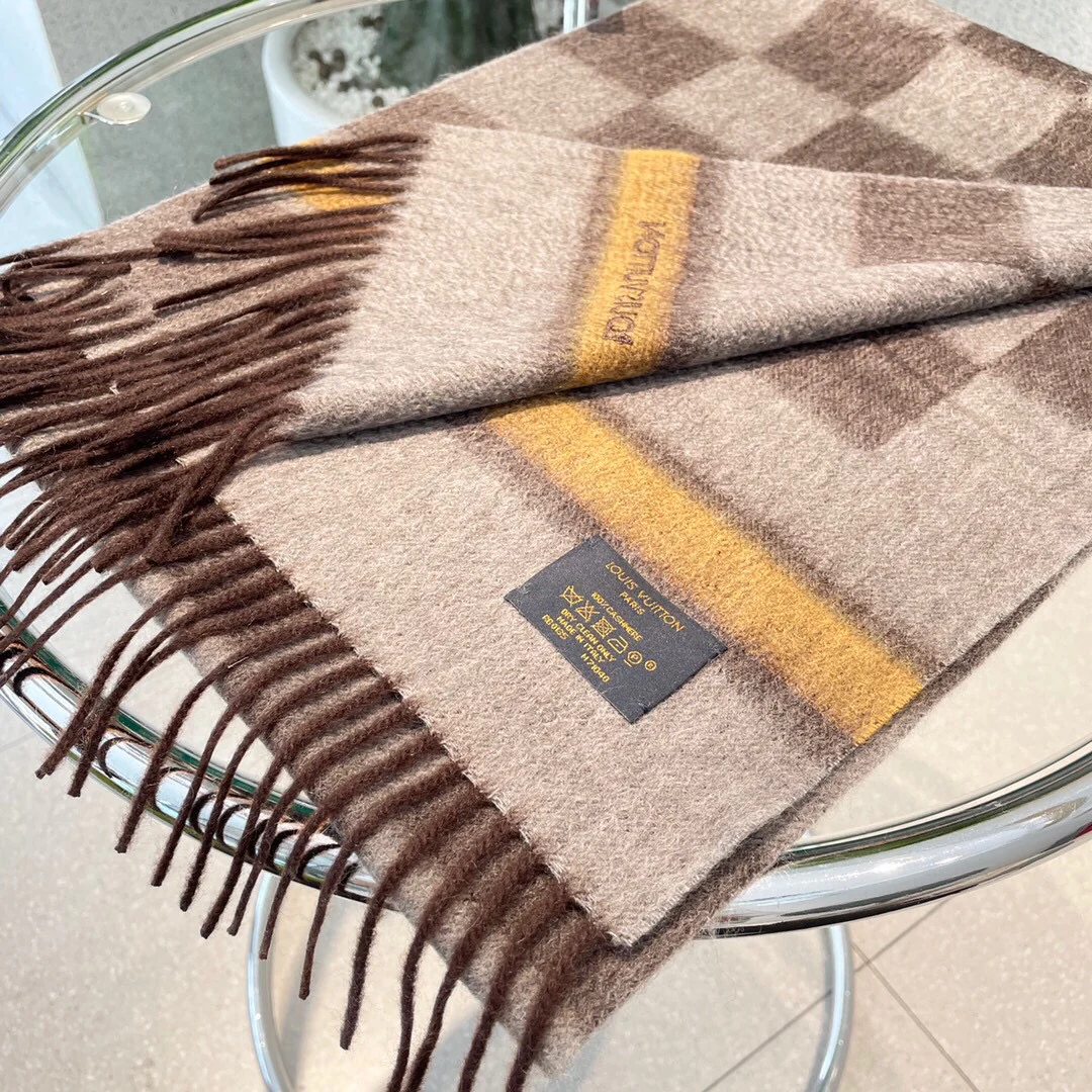 LV - Шарф из чистого кашемира - 180 см - 32 см - Коричневый