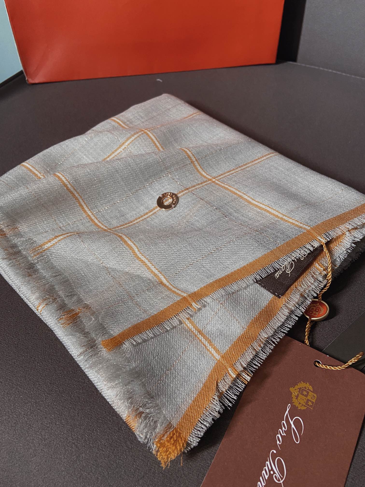 Loro Piana - Полупрозрачный кашемировый шарф - Импортная золотая и серебряная нить - 88-190 см - 3 см