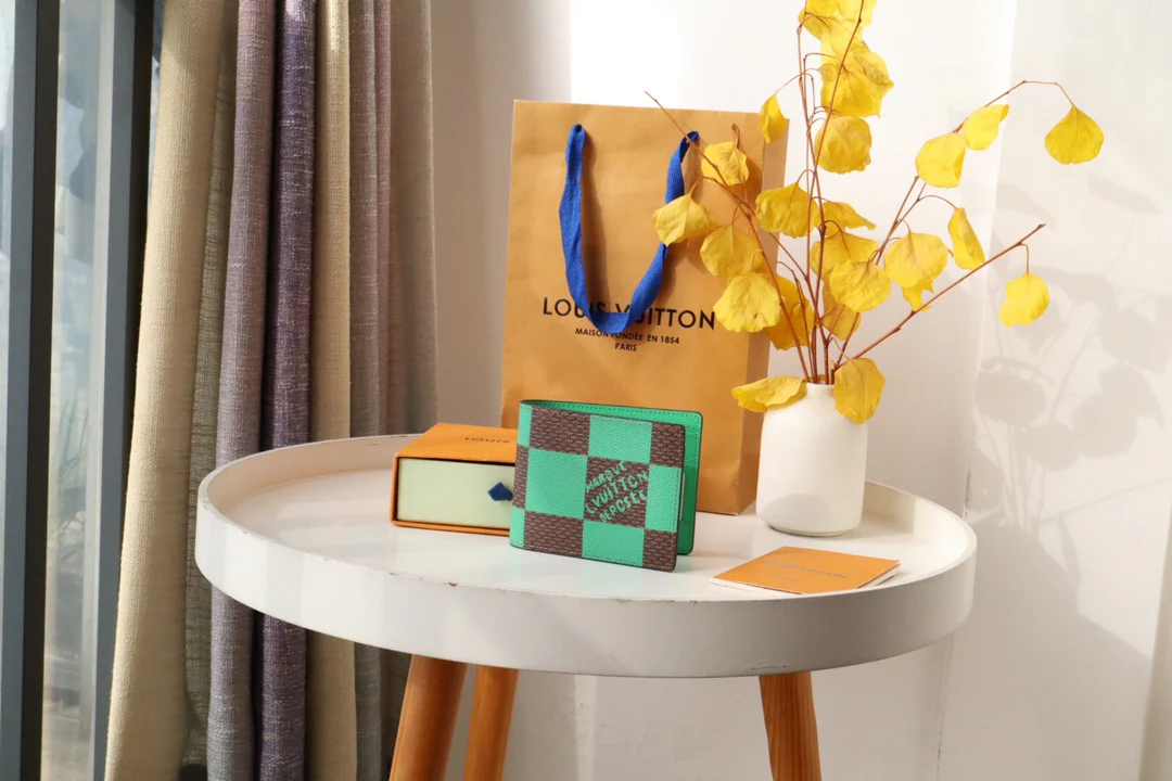 LV-m40452-Осенне-зимний новый короткий кошелек-зеленый в клетку