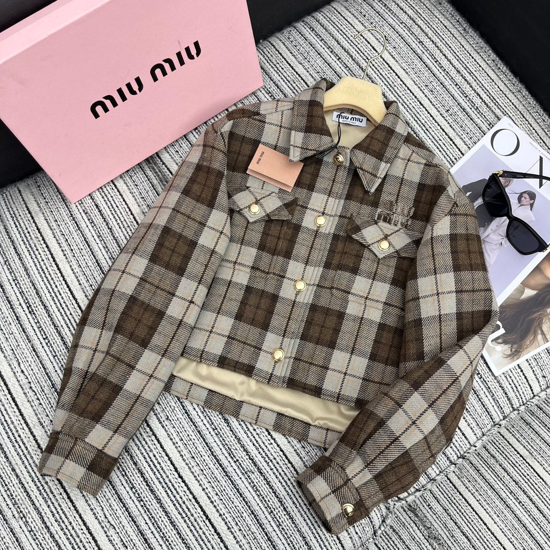 Miu Miu - 2404 - Новая клетчатая рубашка-куртка с воротником