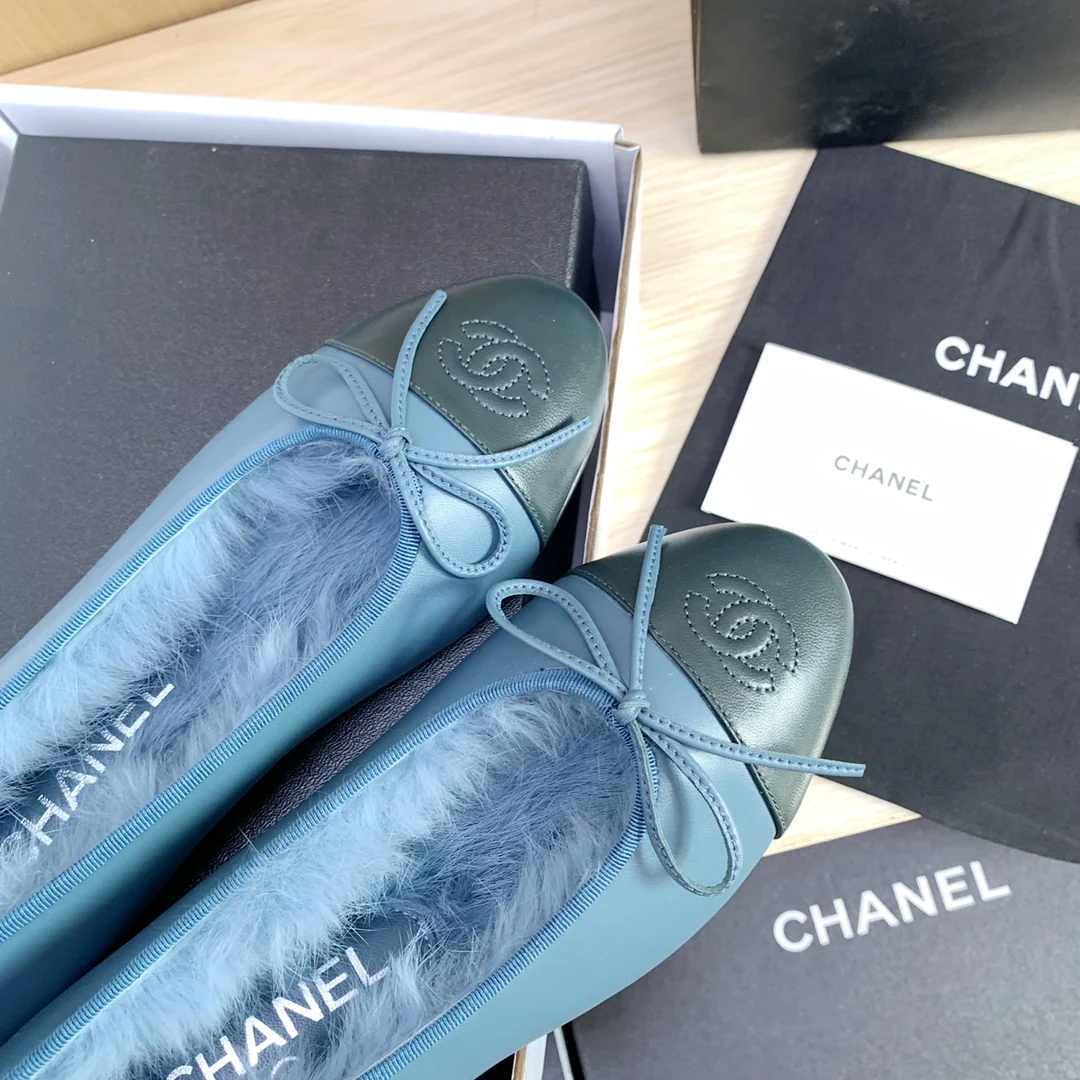 Chanel - Классические балетки - Вариант с кроличьим мехом - Синие