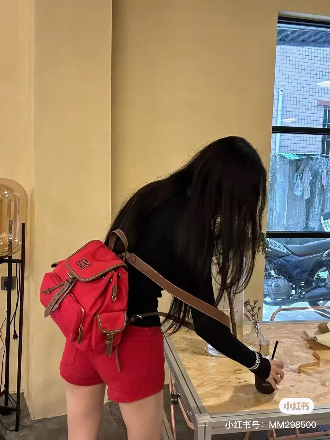 Рюкзак Miu Miu-5bz042, большой размер, лён, красный