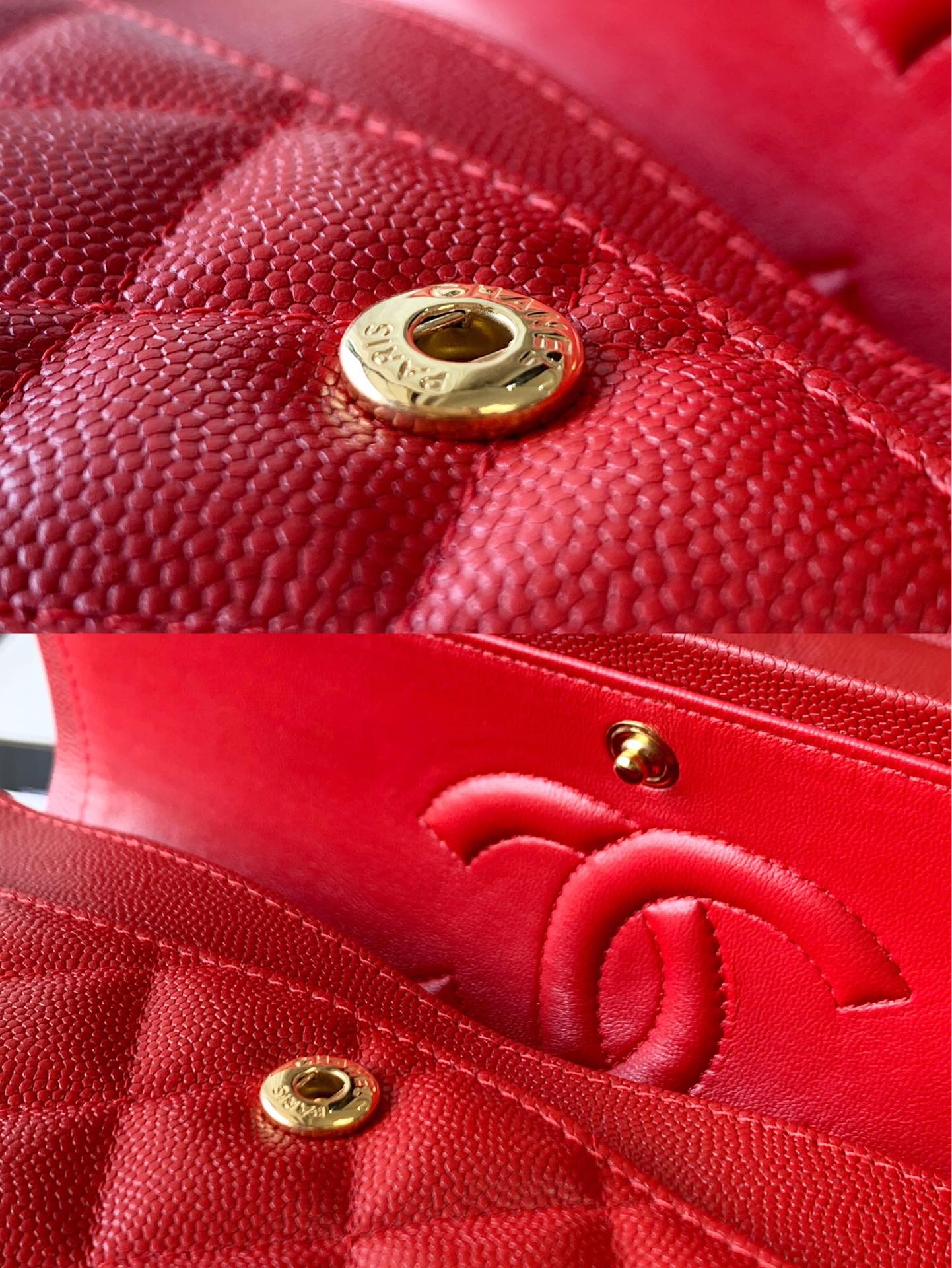 Сумка Chanel Caviar Textured Leather CF Bag - Красная - 25 см