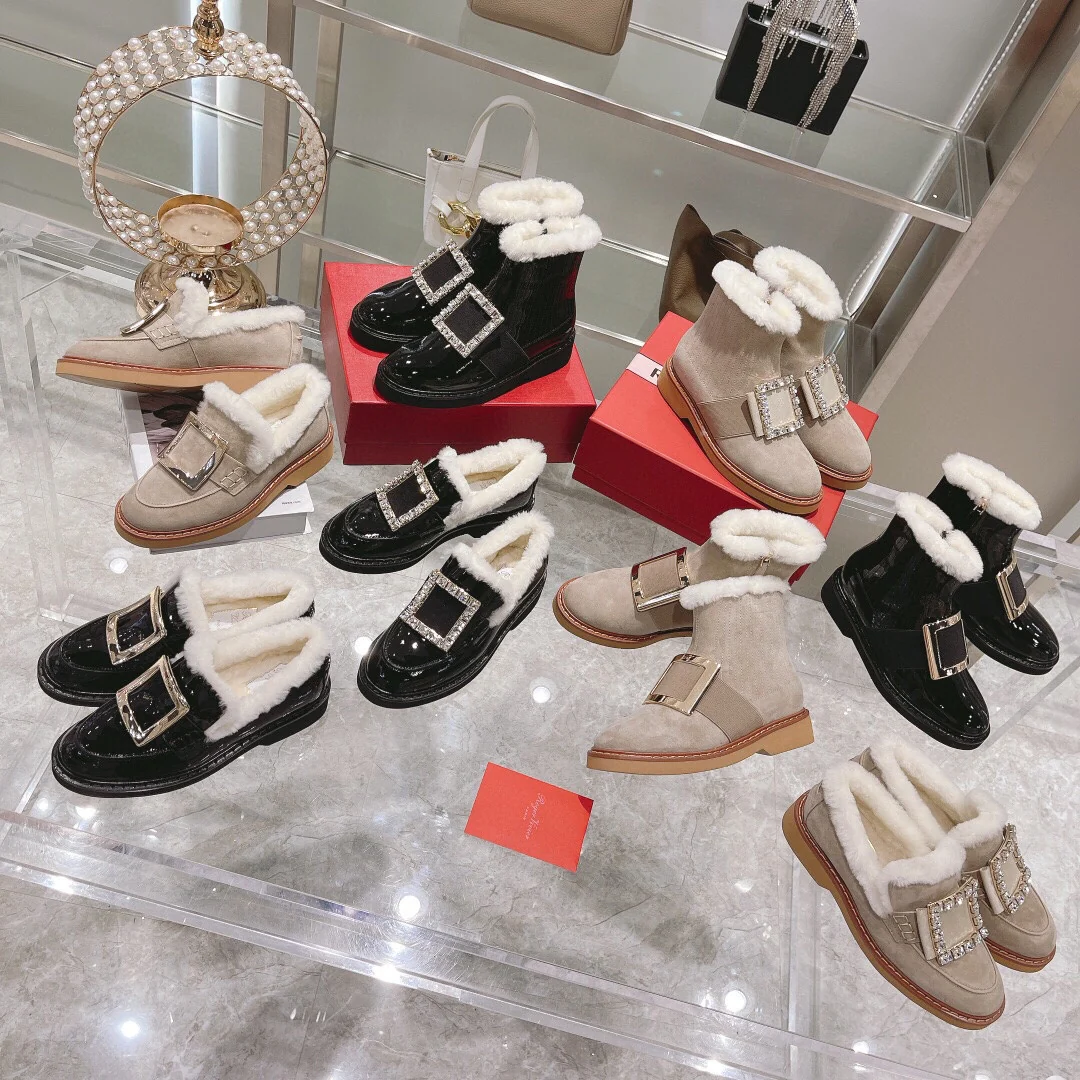 Новые шерстяные ботильоны RV осенне-зимней коллекции с пряжкой и стразами - 1 шт.