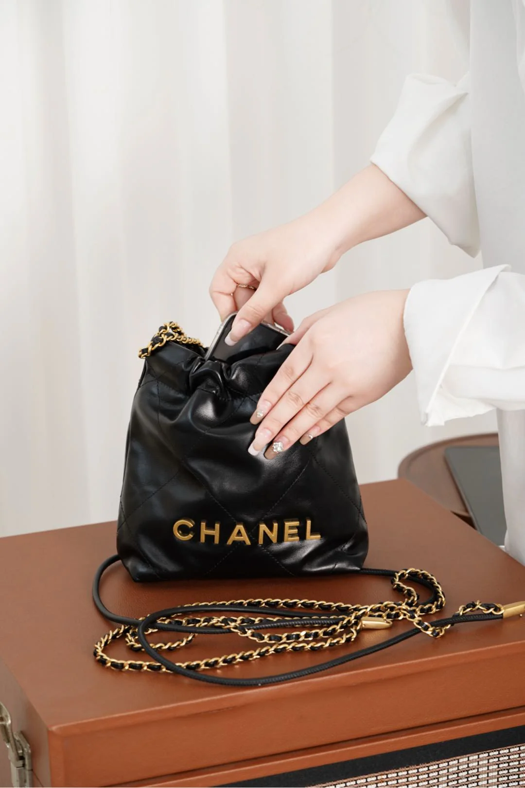 Мини-сумочка 23s-22 - Натуральная кожа - Черно-золотая