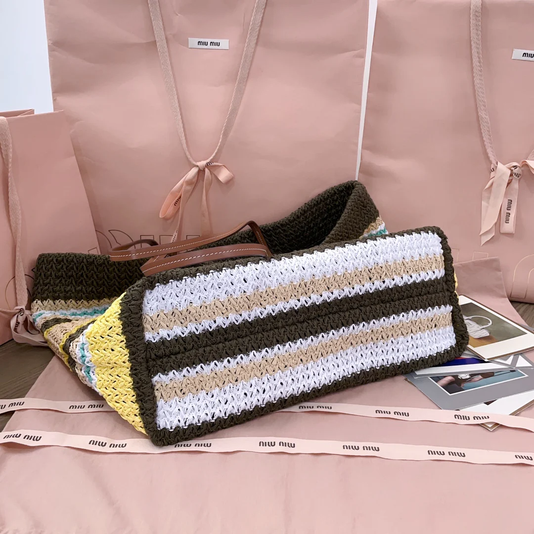 Miu Miu-5bg228 - Большая вязаная сумка-шоппер из рафии и хлопковой пряжи