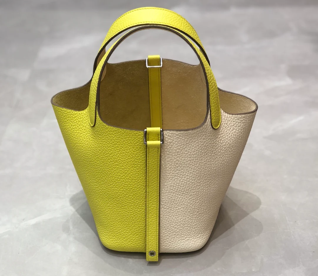 Hermes Picotin 18 - Лимонно-желтый и кремово-белый - Серебряная пряжка