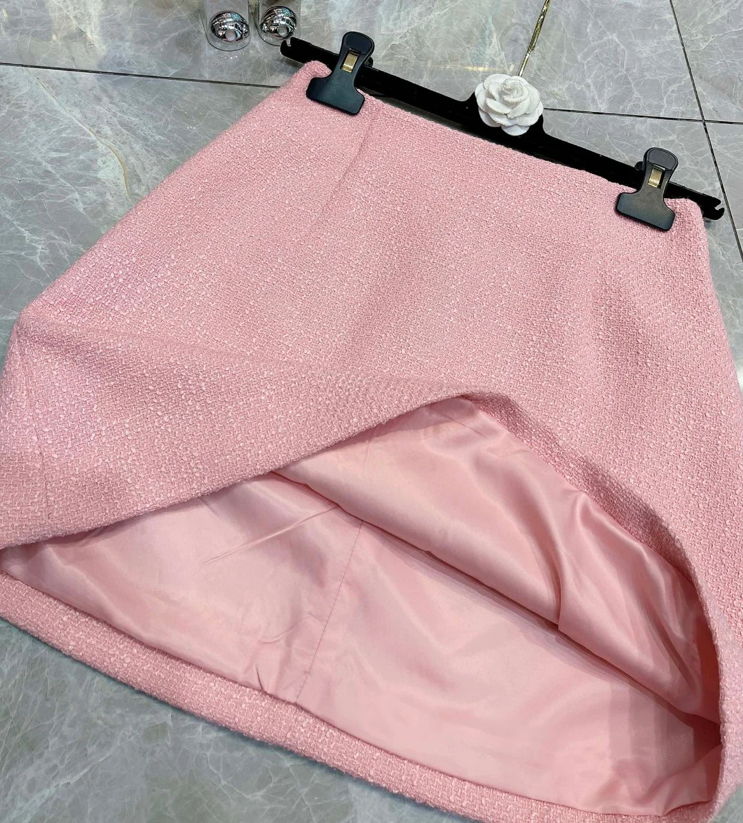 Chanel 2403 - Элегантная твидовая юбка для костюма - Оранжево-розовая