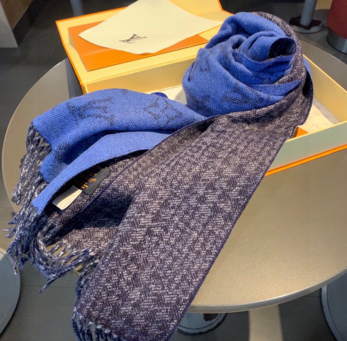 Двусторонний шарф LV Monogram - Смесь шерсти и кашемира - Синий - 1