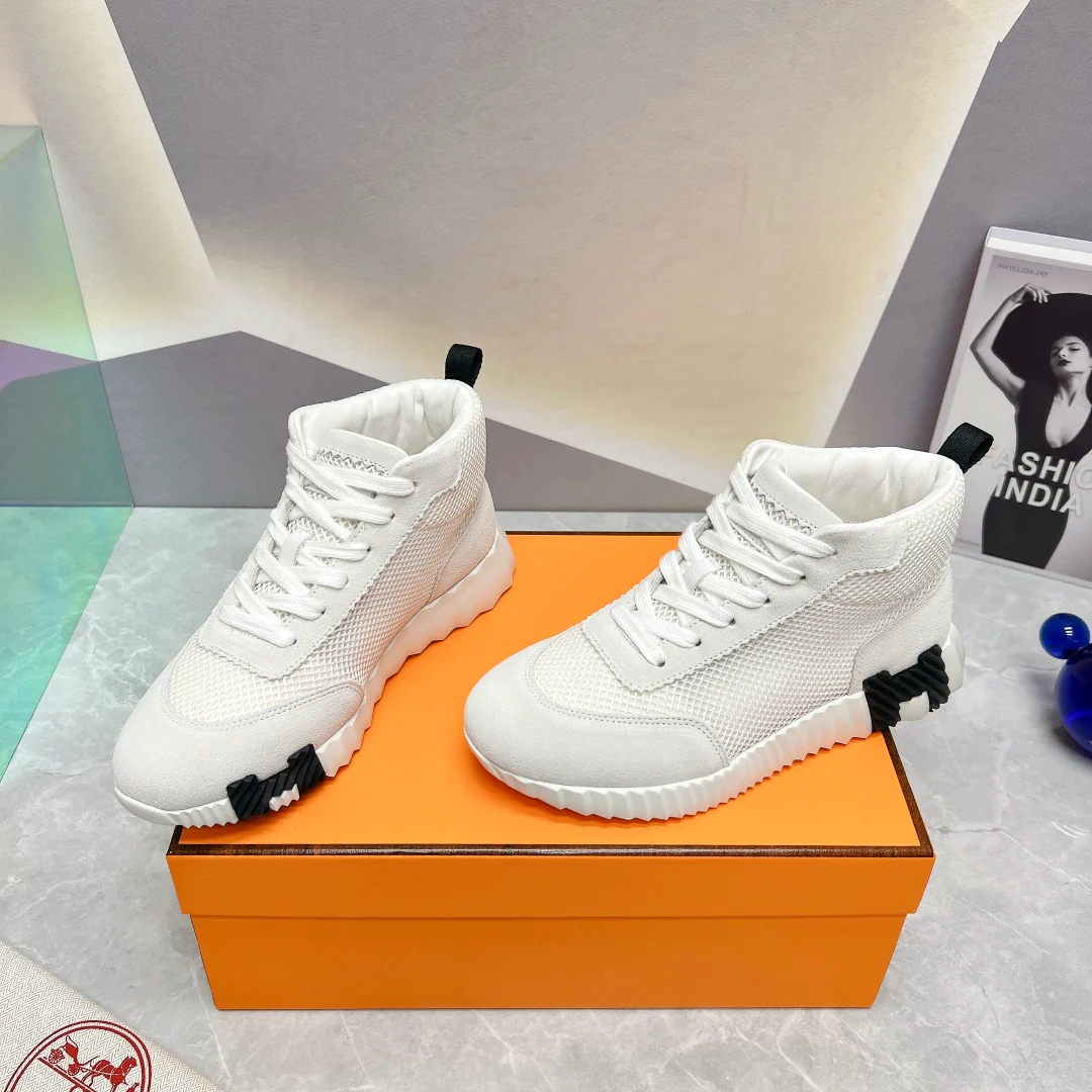 Новинка сезона весна/лето 2023 от Hermes - Дышащие сетчатые высокие повседневные кроссовки - Унисекс - Белые