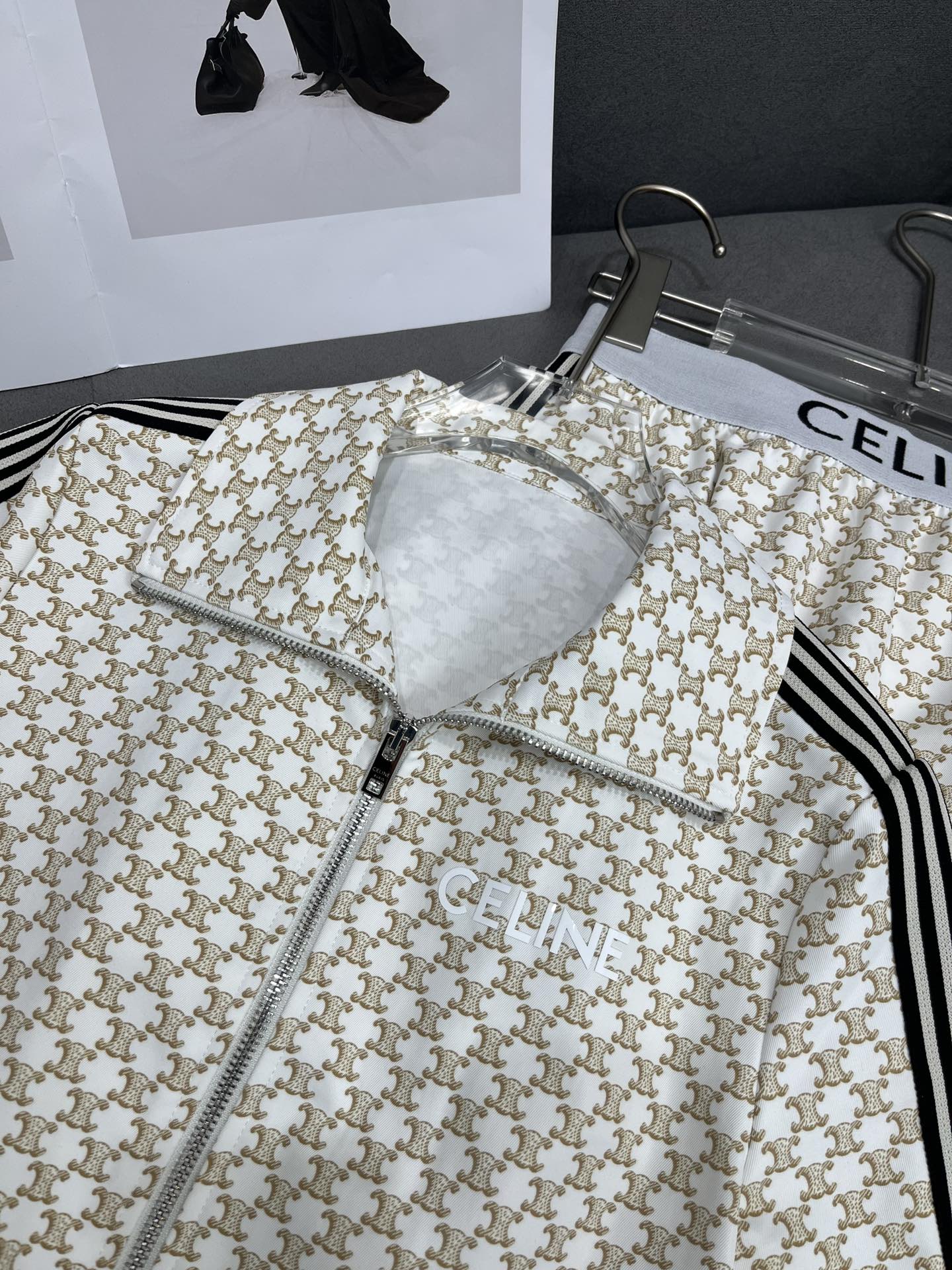 Комплект Celine 2404-24ss весна/лето: топ и юбка с воротником-молнией, белый.