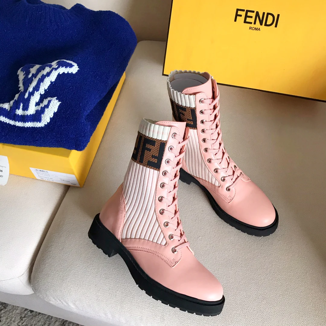 Ботинки-носки Fendi до середины икры - розовые