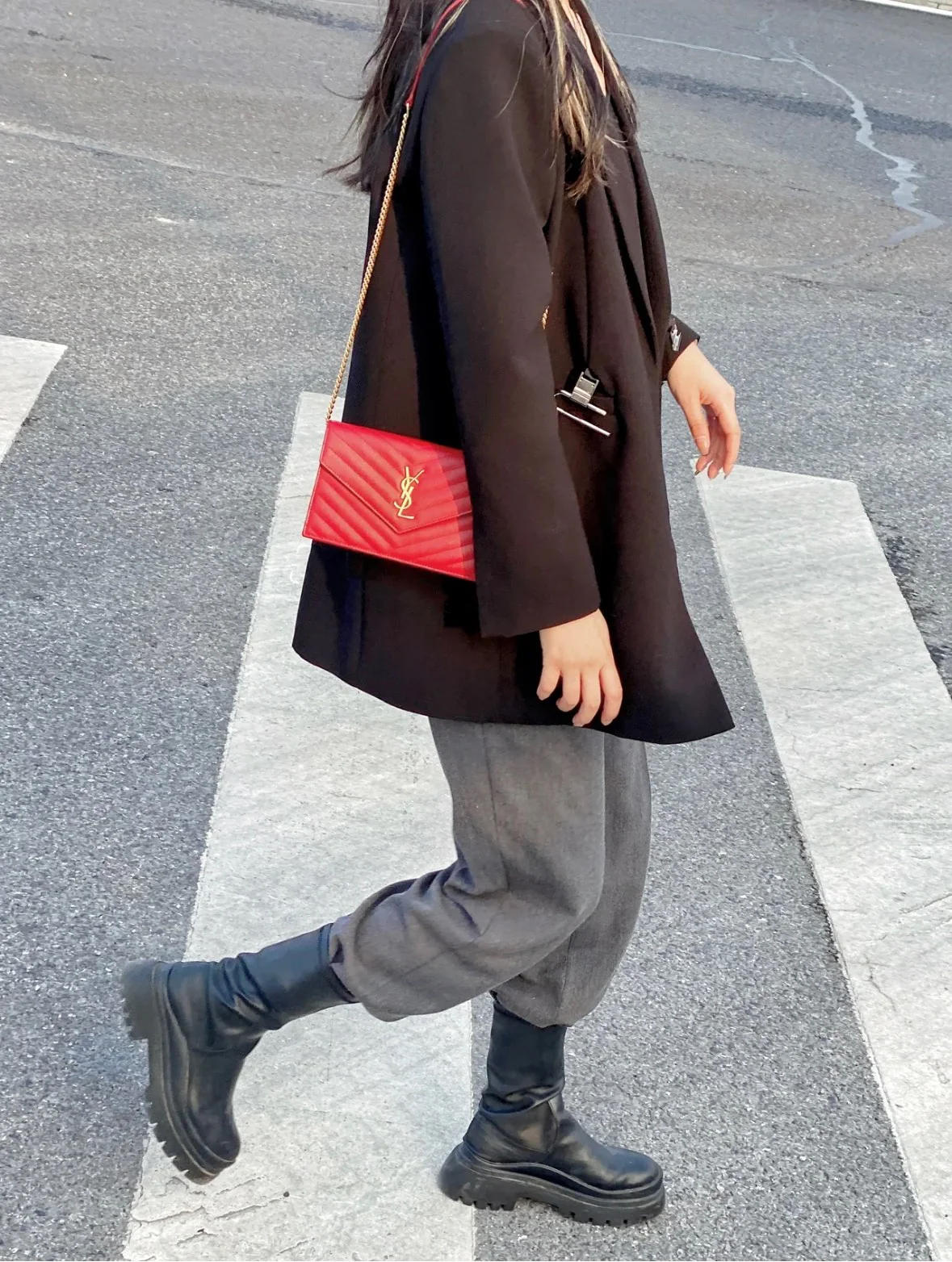 YSL Monogram Caviar WOC Red with Gold buckle 19cm