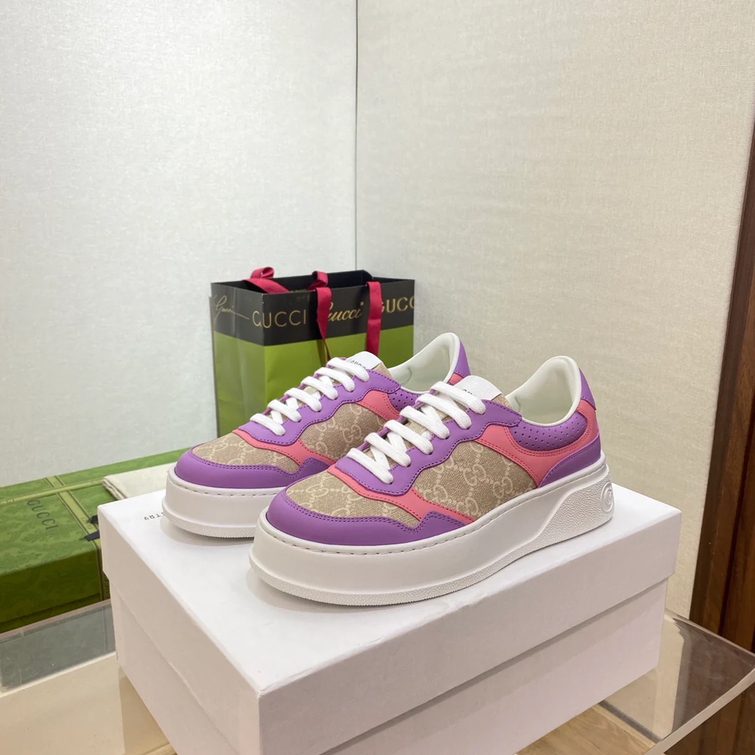 Белые кроссовки на платформе Gucci - унисекс - фиолетовые