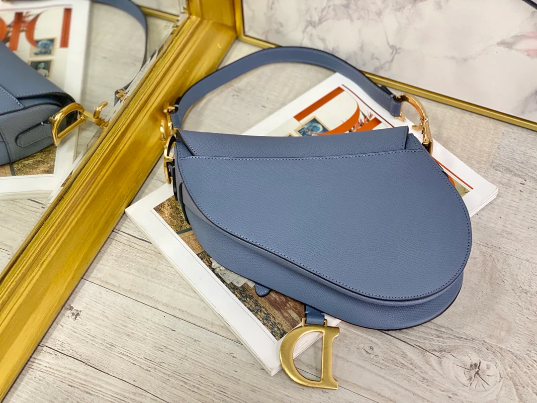 Сумка Dior Saddle Bag - с принтом пальм - большая, темно-синяя - 25 см