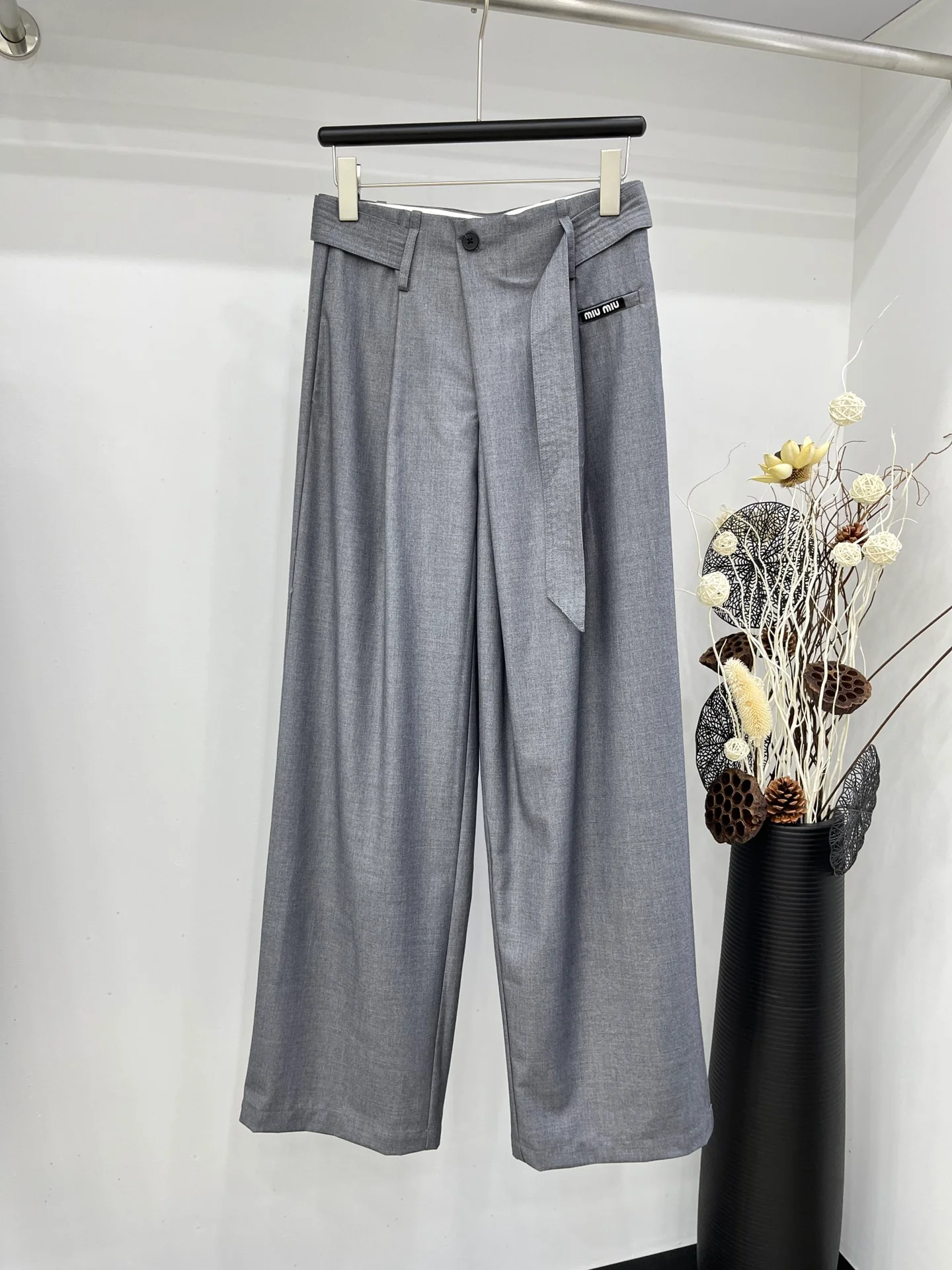 Miu Miu-2404 - Повседневные брюки с поясом, новый стиль, серые