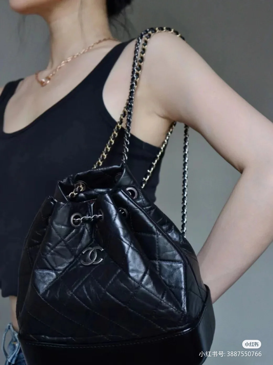 Рюкзак-хобо Chanel Gabrielle с цепочкой Twinkle Chain - черный