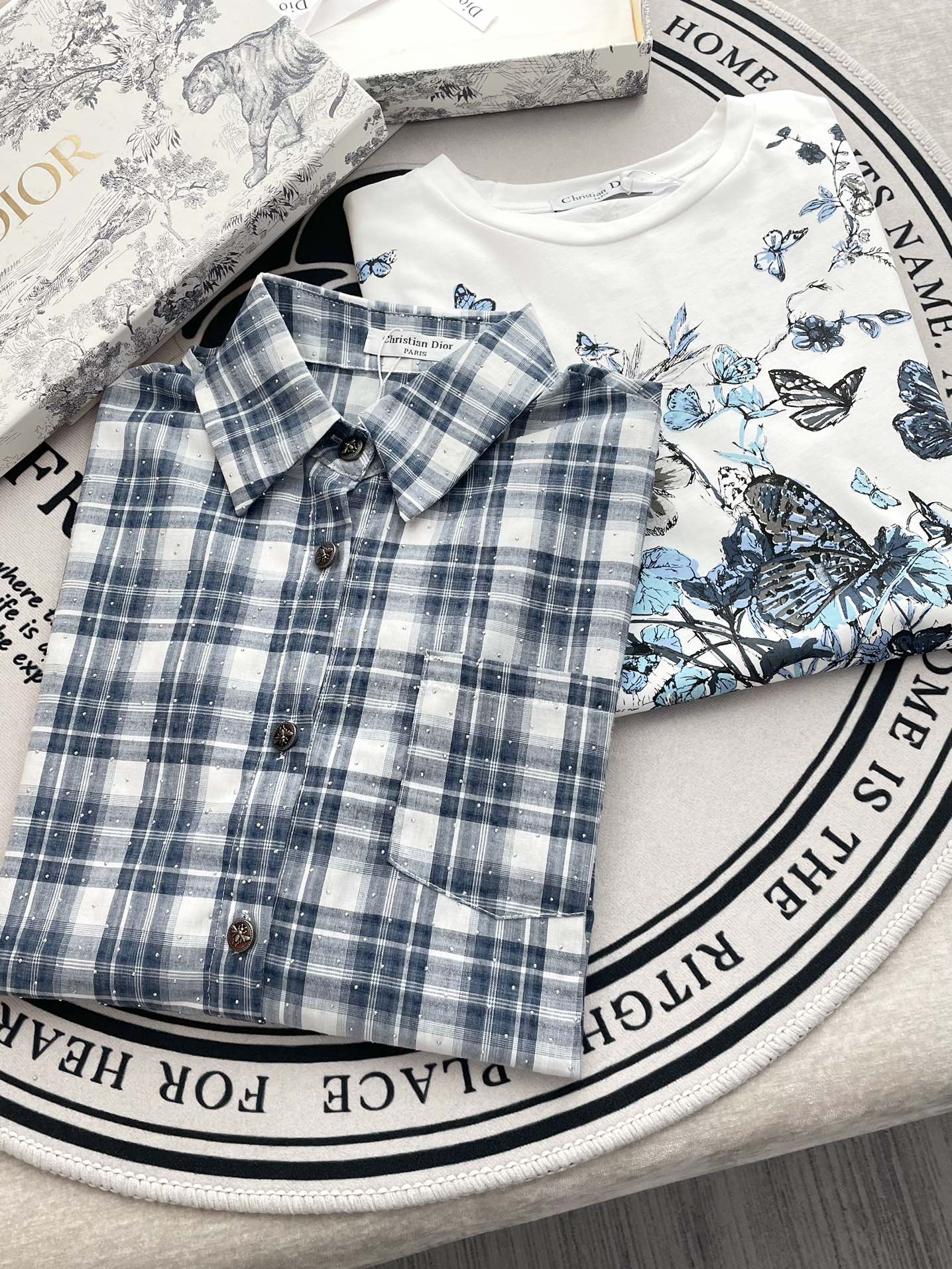 Miu Miu - 2404 - Классическая клетчатая рубашка, украшенная стразами - Синяя